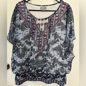 Pink Blue Butterfly style top with built in tank top